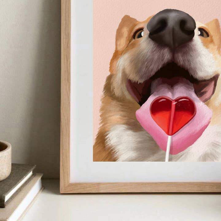 Pawssionate Art - Wholesale Art Print - Corgi Heart Lollipop Art Print2