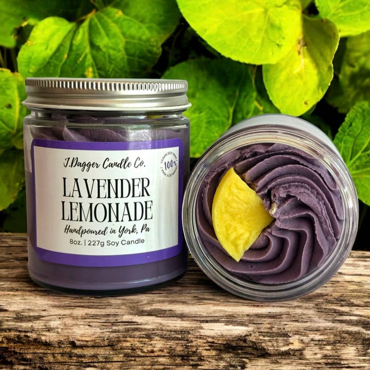 8oz. Lavender Lemonade Soy Dessert Candles for wholesale by J Dagger Candle Co.