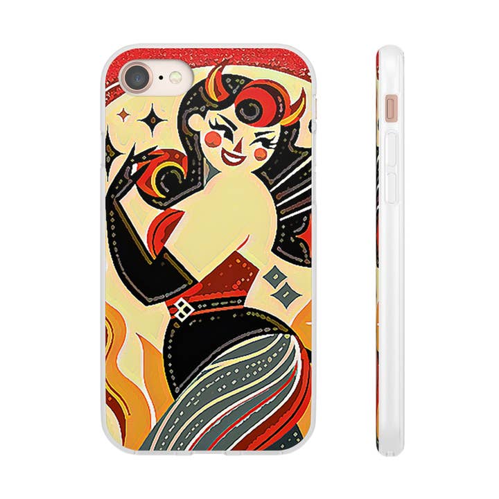 Coque de téléphone flexible diable rouge et noir pour femme pour la vente par Studio 653 Clothing Co