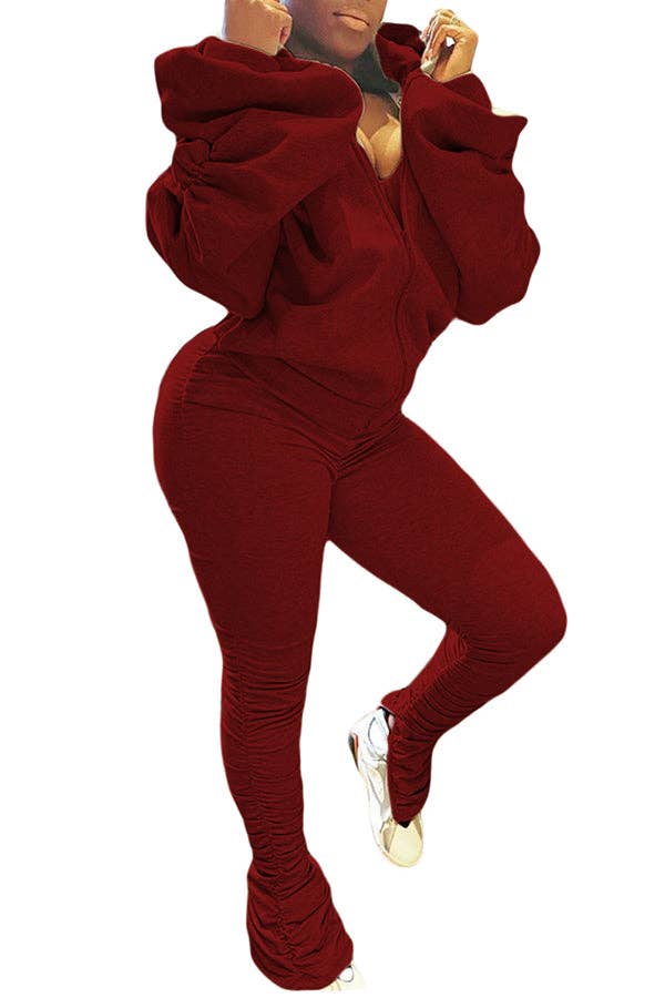 MB Fashion Wholesale - Wholesale Top & Pant Set (NOT Loungewear) - Women's - MB FASHION BACKLESS HOODIE RUFFLE SPLIT PANTS SET 813614