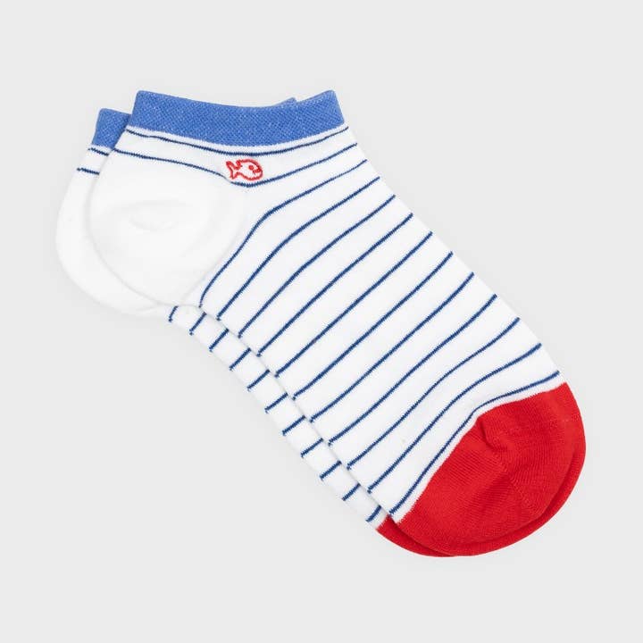 BILLYBELT - Wholesale Socks - Men's - Fine striped ankle socks - White, blue striped0