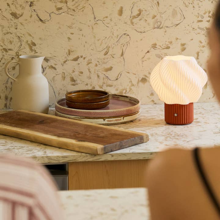 Colorless Mini Swirl Portable Lamp, Wireless and Rechargeable for wholesale on Faire2