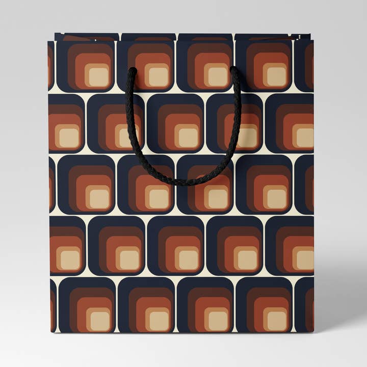 Retro Brown Squares Gift Bag for wholesale by GiGi Thomas Designs