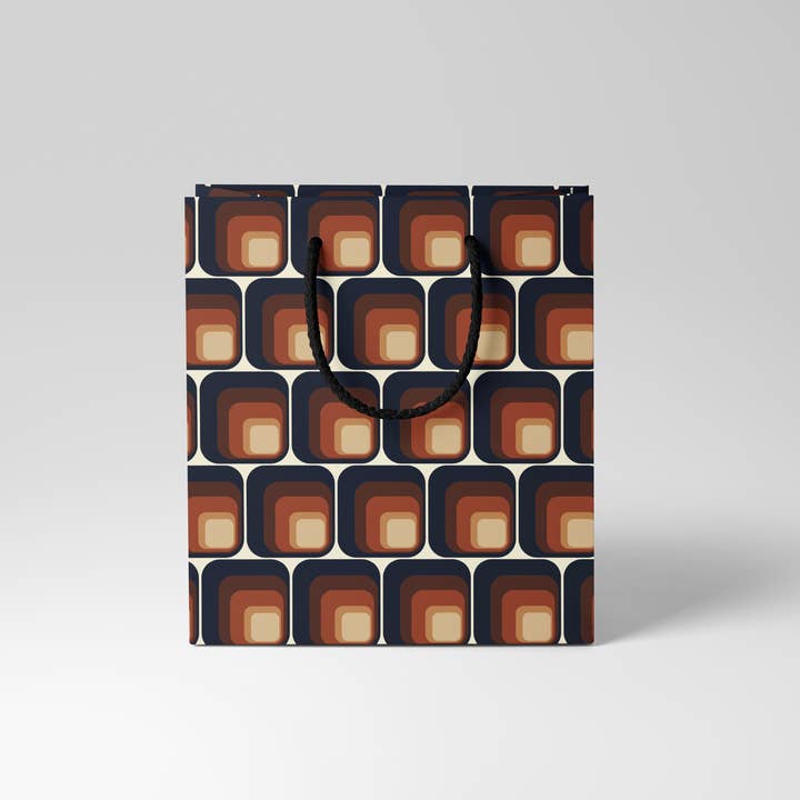 Retro Brown Squares Gift Bag for wholesale by GiGi Thomas Designs
