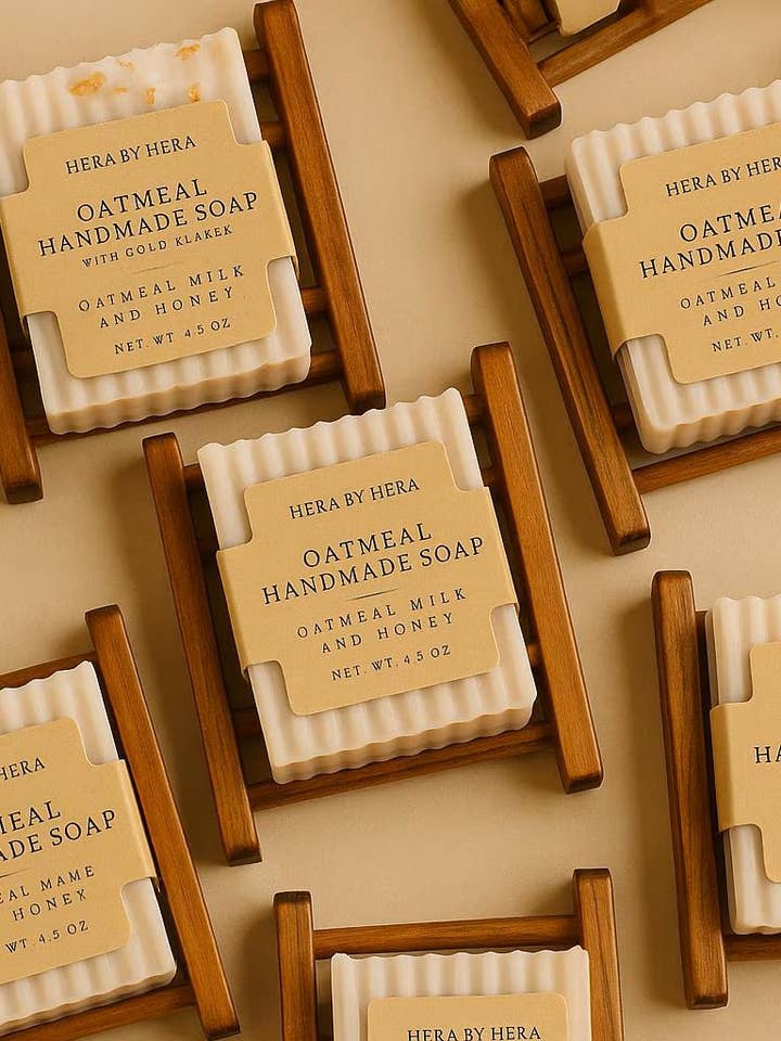 Coffret cadeau de savons avec plateau en bambou, cadeaux de Noël uniques pour elle | Cadeau fait main | Lait d'avoine et miel | Cadeau de vacances | Cadeau de bas de Noël | 4,5 oz pour la vente par Hera By Hera Bath and Body