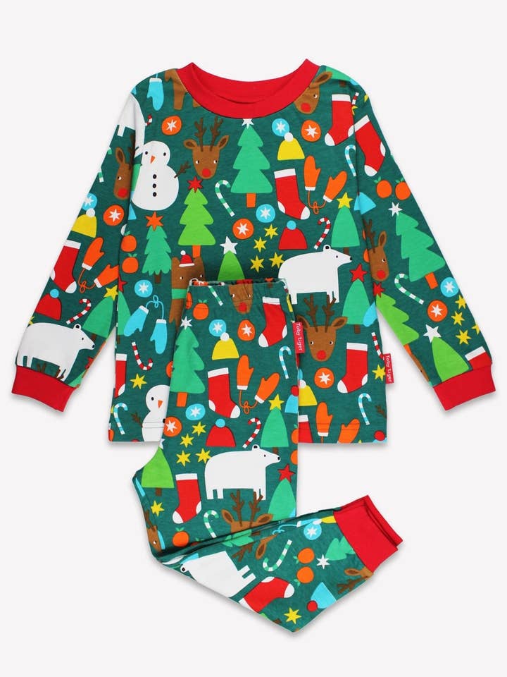 Pyjama enfant en coton bio à manches longues avec imprimé ours de Noël pour la vente par Toby Tiger GmbH