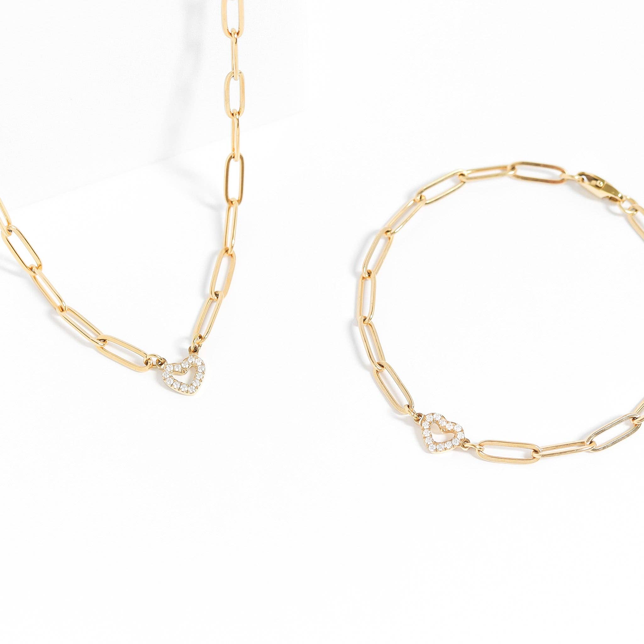 WJW - Wholesale Jewelry Set - 18K Gold PVD Stainless Steel Stone Heart Paperclip Chain Set7