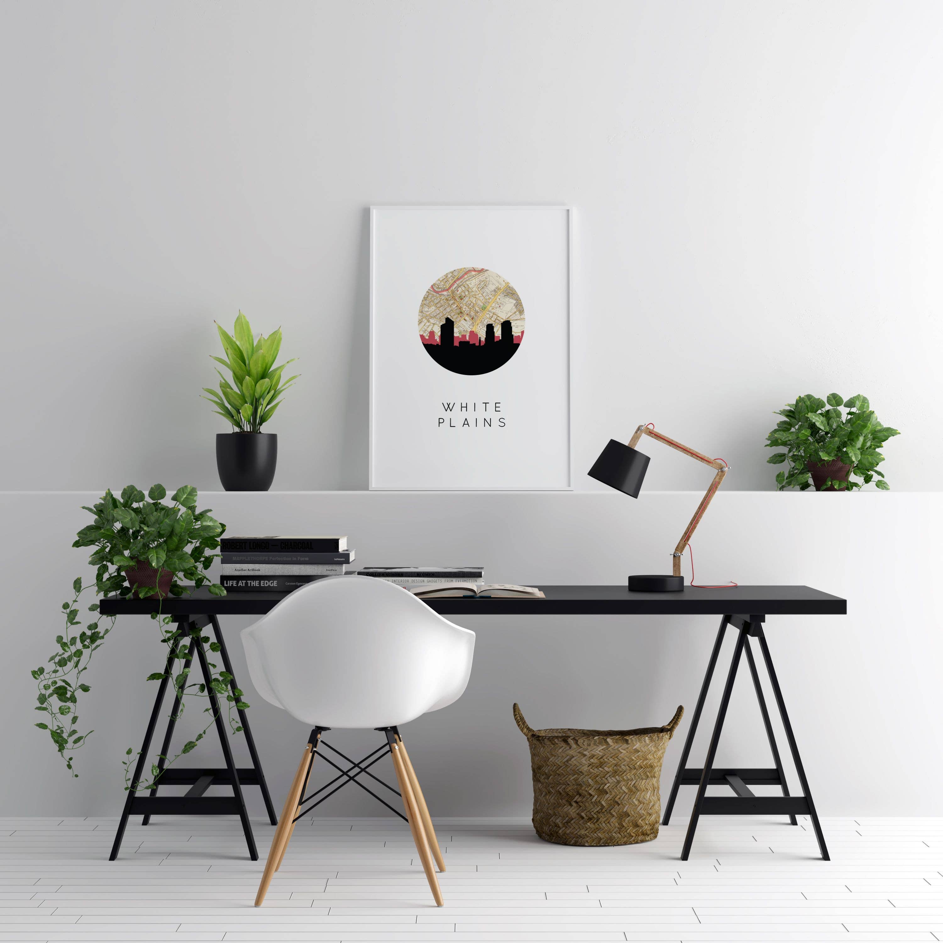 Paperfinch Design – wholesale Art print – White Plains NY skyline and map art print1