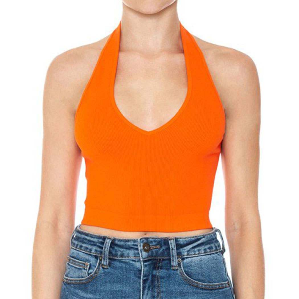 Timeless - Wholesale Tank Top - Women's - HALTER V NECK BRAMI RIBBED SEAMLESS CROP TOP2