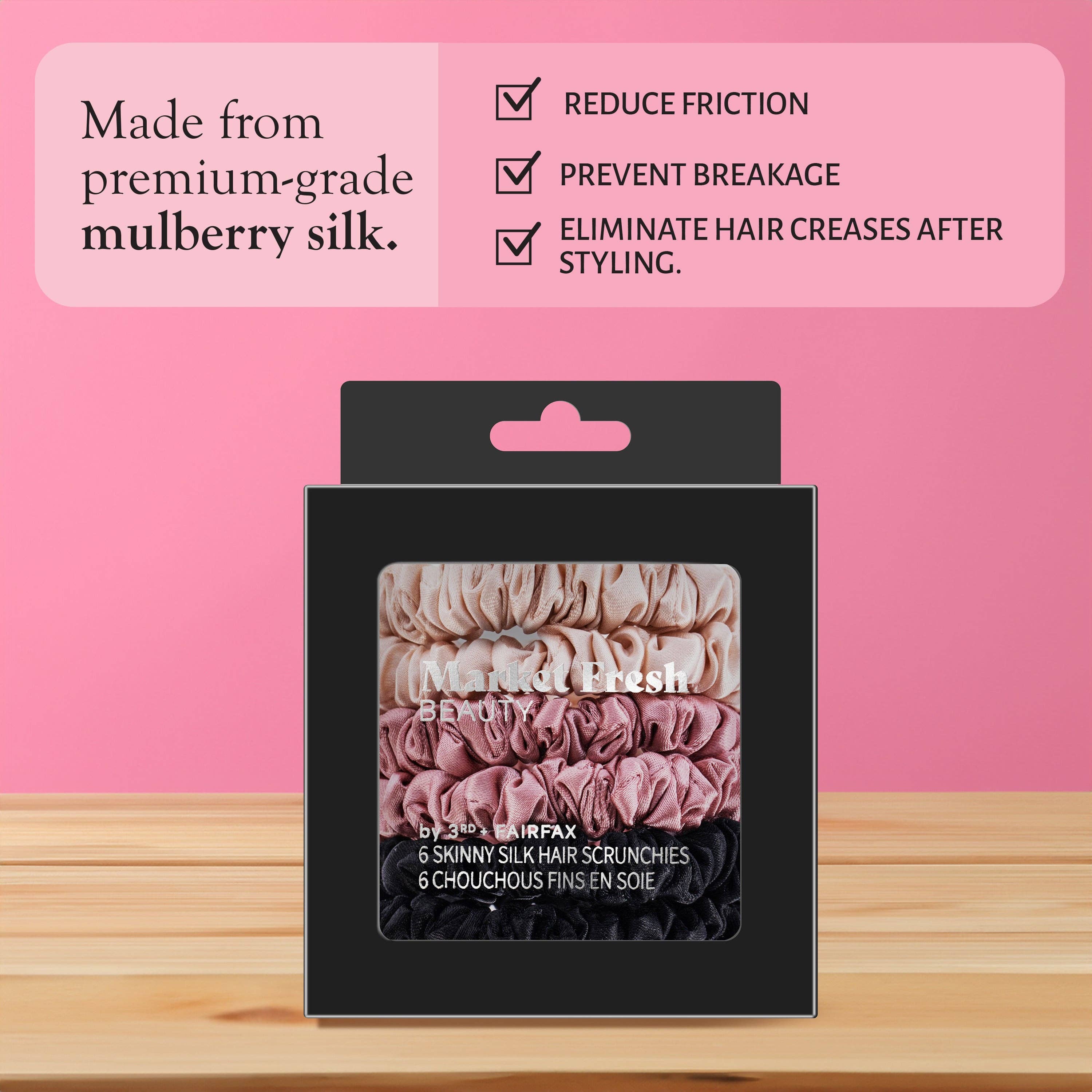 Market Fresh Beauty - Wholesale Scrunchie - Women's - Market Fresh Beauty Silk Skinny Hair Scrunchies, 6 Pack1