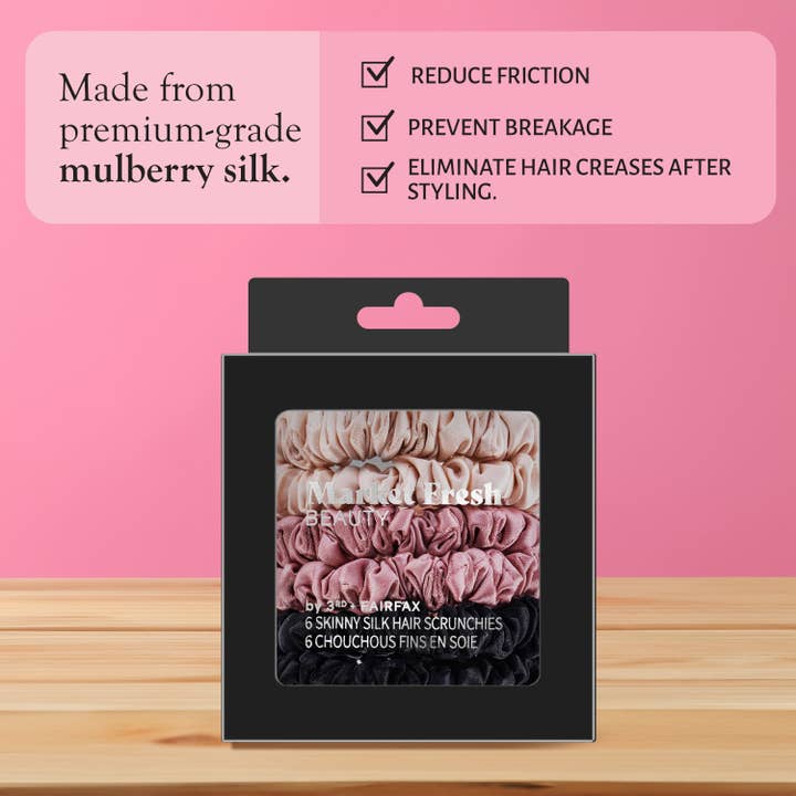 Market Fresh Beauty - Wholesale Scrunchie - Women's - Market Fresh Beauty Silk Skinny Hair Scrunchies, 6 Pack1