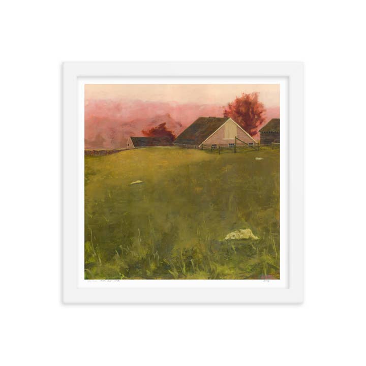"View From Middle Road" Framed Art Print, Farm Barn Country for wholesale by Walker T. Roman
