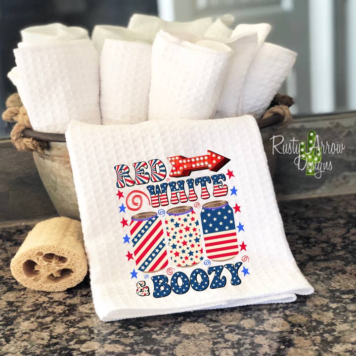 Hand Towel Red white and Blue Boozy for wholesale by RAD Wholesale