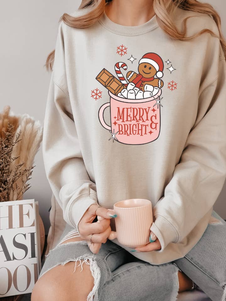 Christmas, Merry and Bright Crewneck - Christmas, Seasonal for wholesale by Laila M and Co