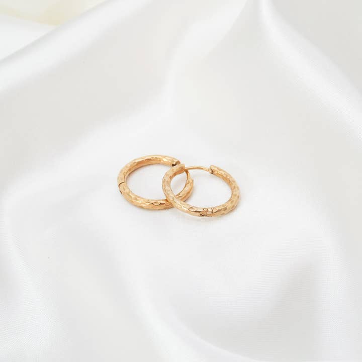 'Phoebe' Gold Hammered Hoops for wholesale by Luluh Lane