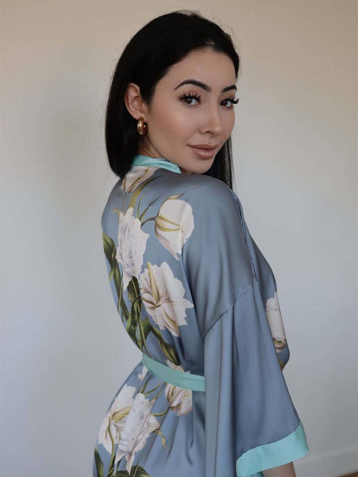 gray Peony Floral Kimono Robe for wholesale on Faire9