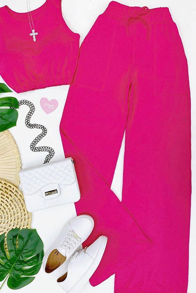 UNISHE - Wholesale Top & Pant Set (NOT Loungewear) - Women's - High Waist Pants and Crop Top Plain 2pcs Set ZZKF9524