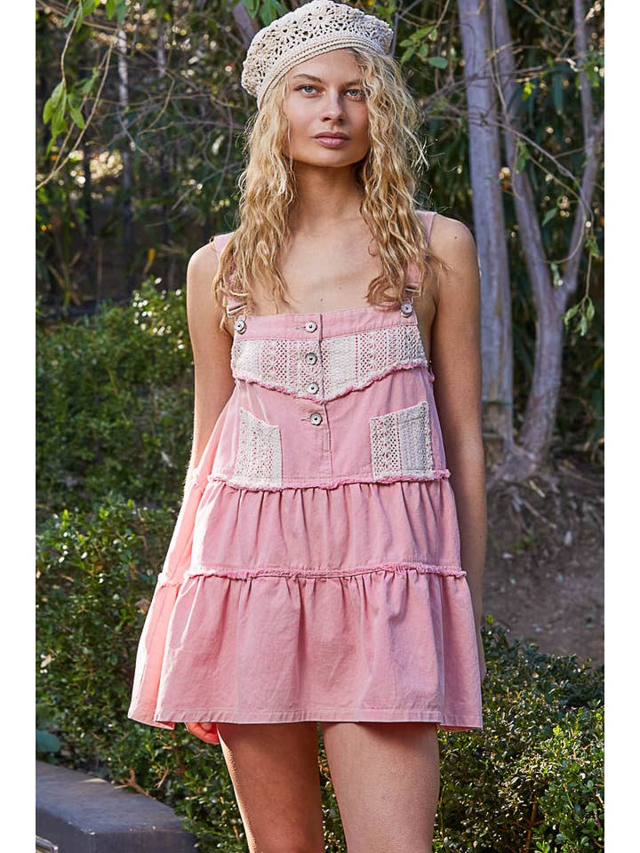 Pol Clothing - Wholesale Skirt - Women's - Frayed edge button suspender denim skirt