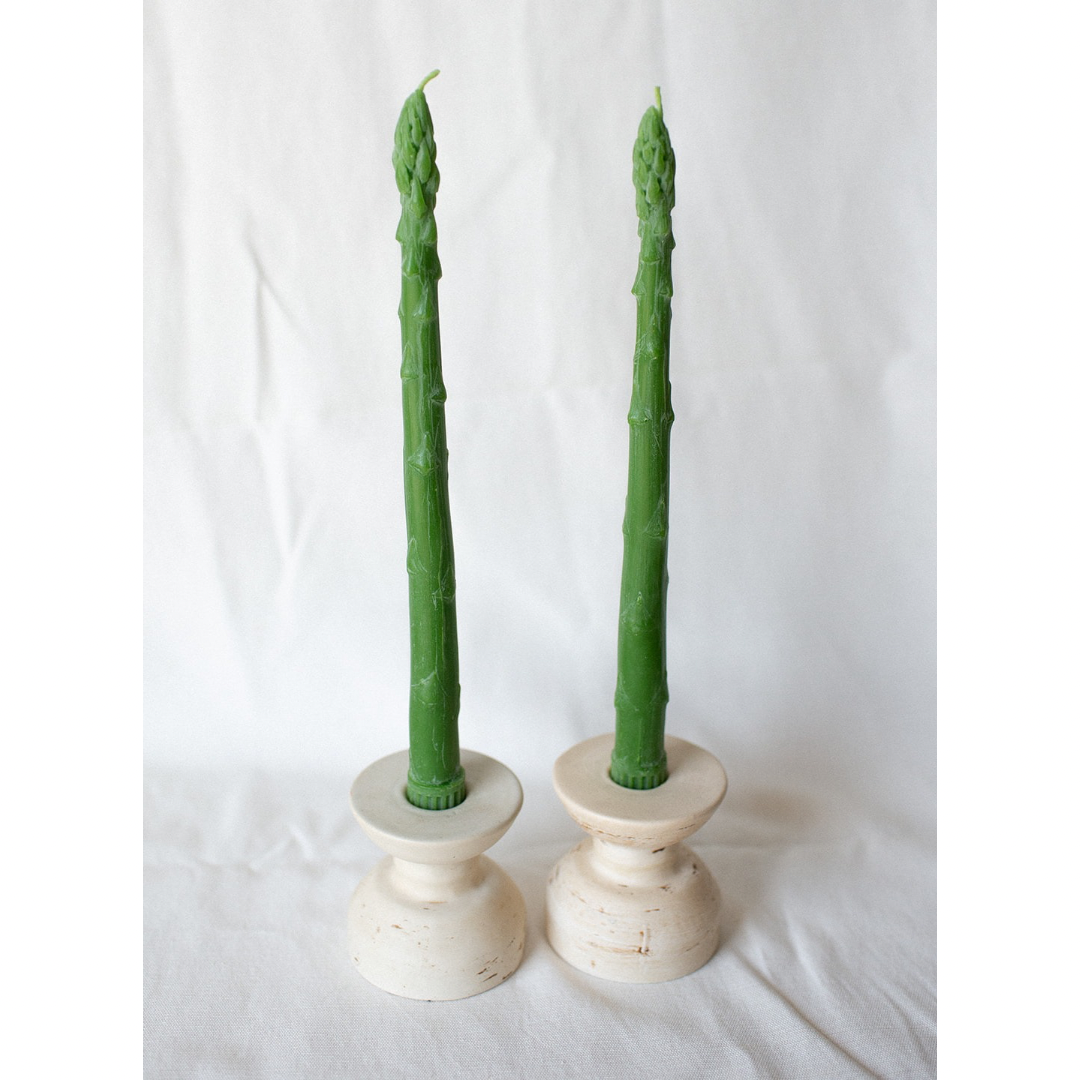 Happy Organics – wholesale Tapered candle/candlestick – Asparagus Beeswax Candle Taper Pair1