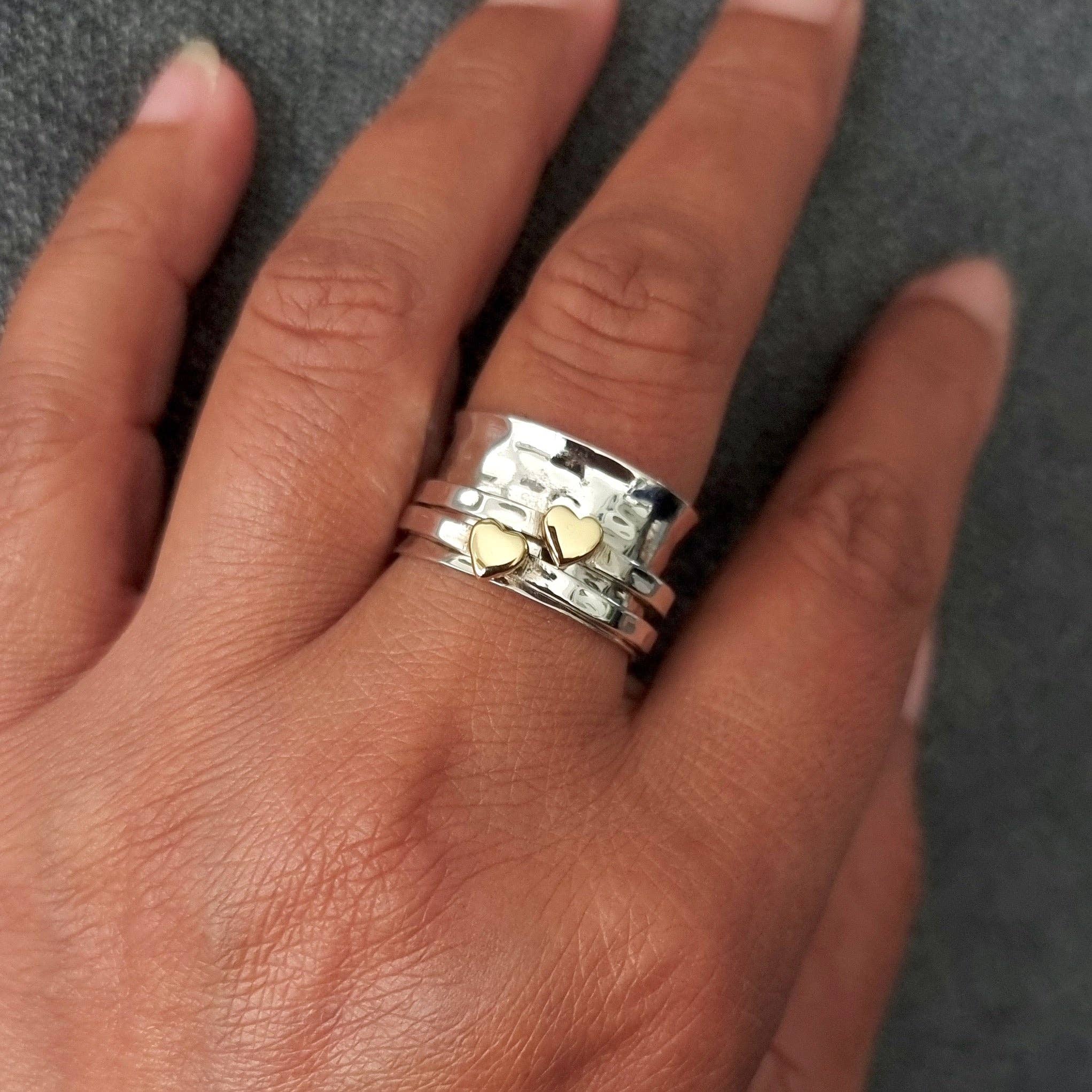 Mistry Gems – wholesale Band/stacked ring – Wide Gold Heart Spinner Ring | 925 Sterling Silver & Brass, SP051