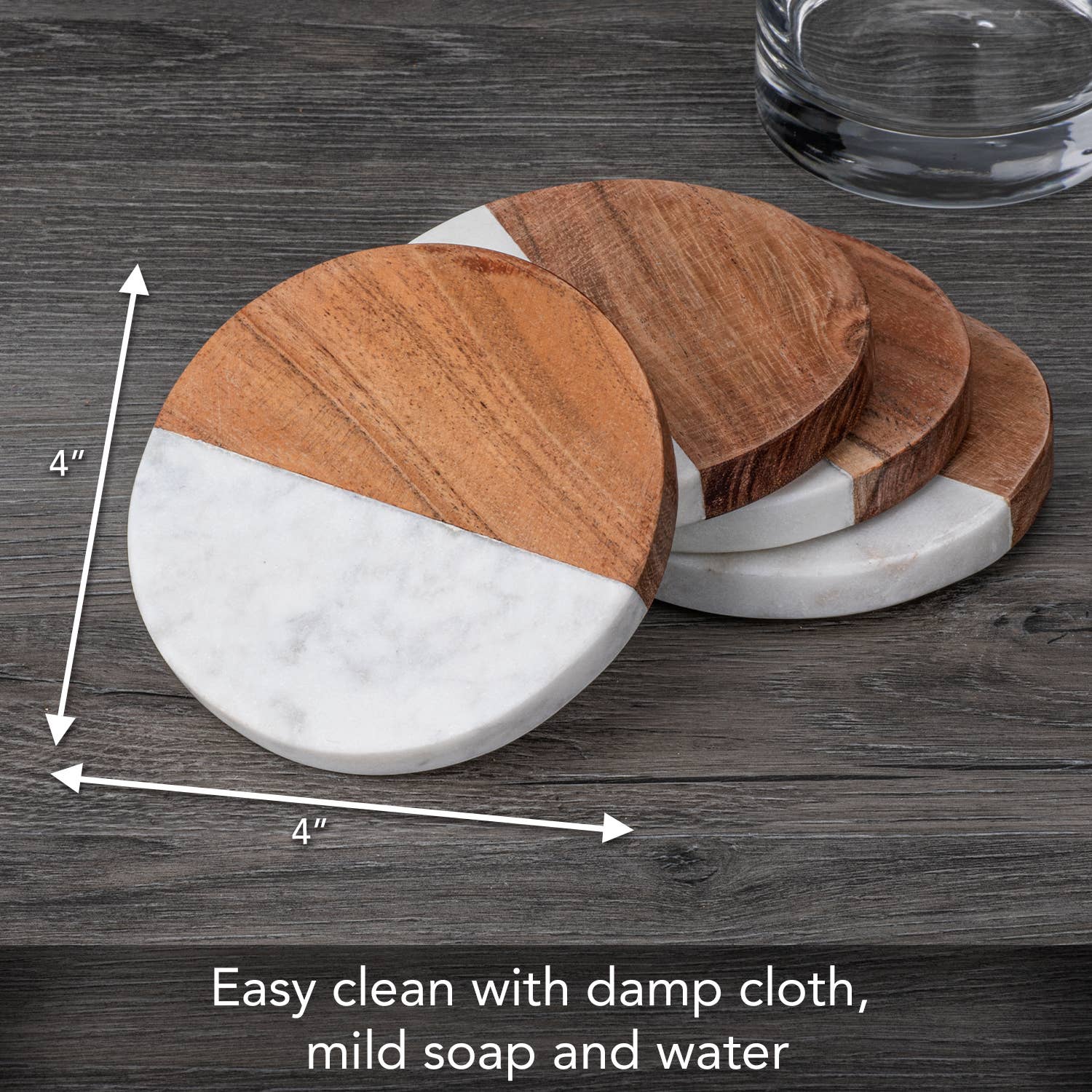 CounterArt/Highland Home/Thirstystone - Wholesale Coasters - Thirstystone Natural Marble & Acacia Wood Round Coaster 4pk2