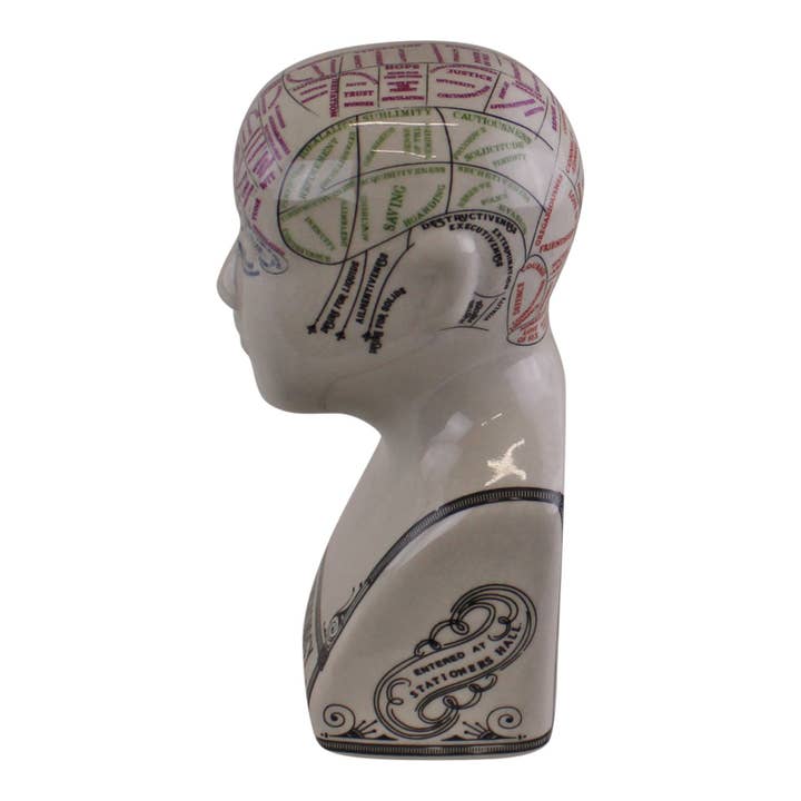 White Black Small Ceramic Crackle Phrenology Head for wholesale on Faire