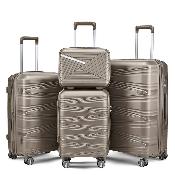 Champagne 4-Piece Hard Shell Luggage Set TSA Lock Spinner Wheels for wholesale on Faire