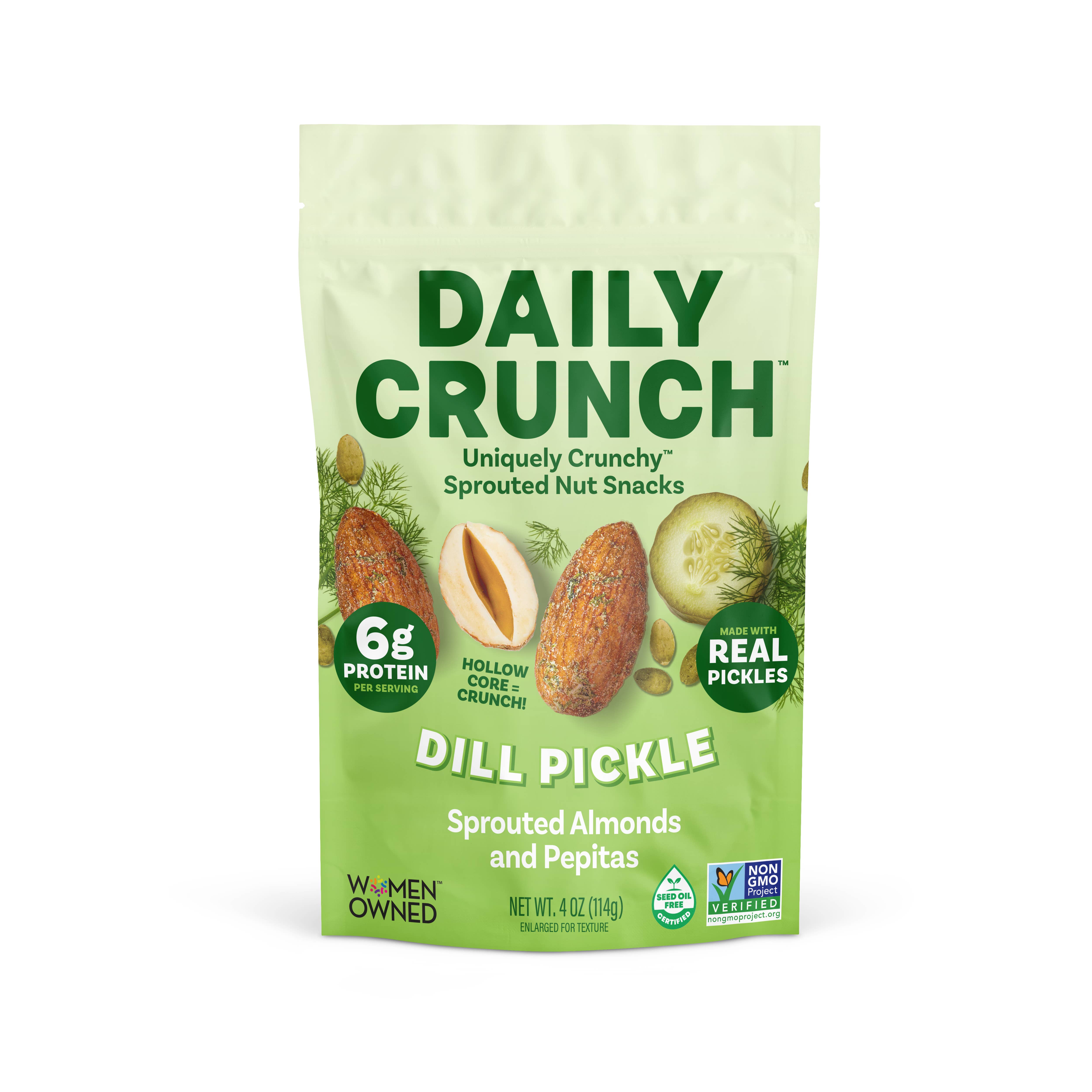 Daily Crunch - Wholesale Nuts - Dill Pickle + Pepitas Sprouted Almonds, 4oz Pantry Bag