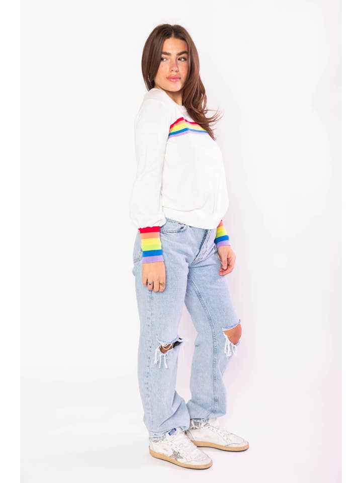 Molly Moran LLC - Wholesale Knit Sweater - Women's - Cream Puff Sleeve Rainbow Sweater2
