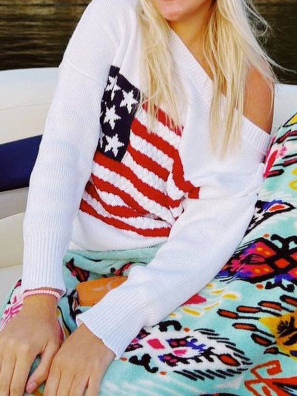 Sweetkama - Venta al por mayor Jersey de punto - Mujer - Jersey de Mujer con Cuello Redondo y Bandera Americana SKT410704