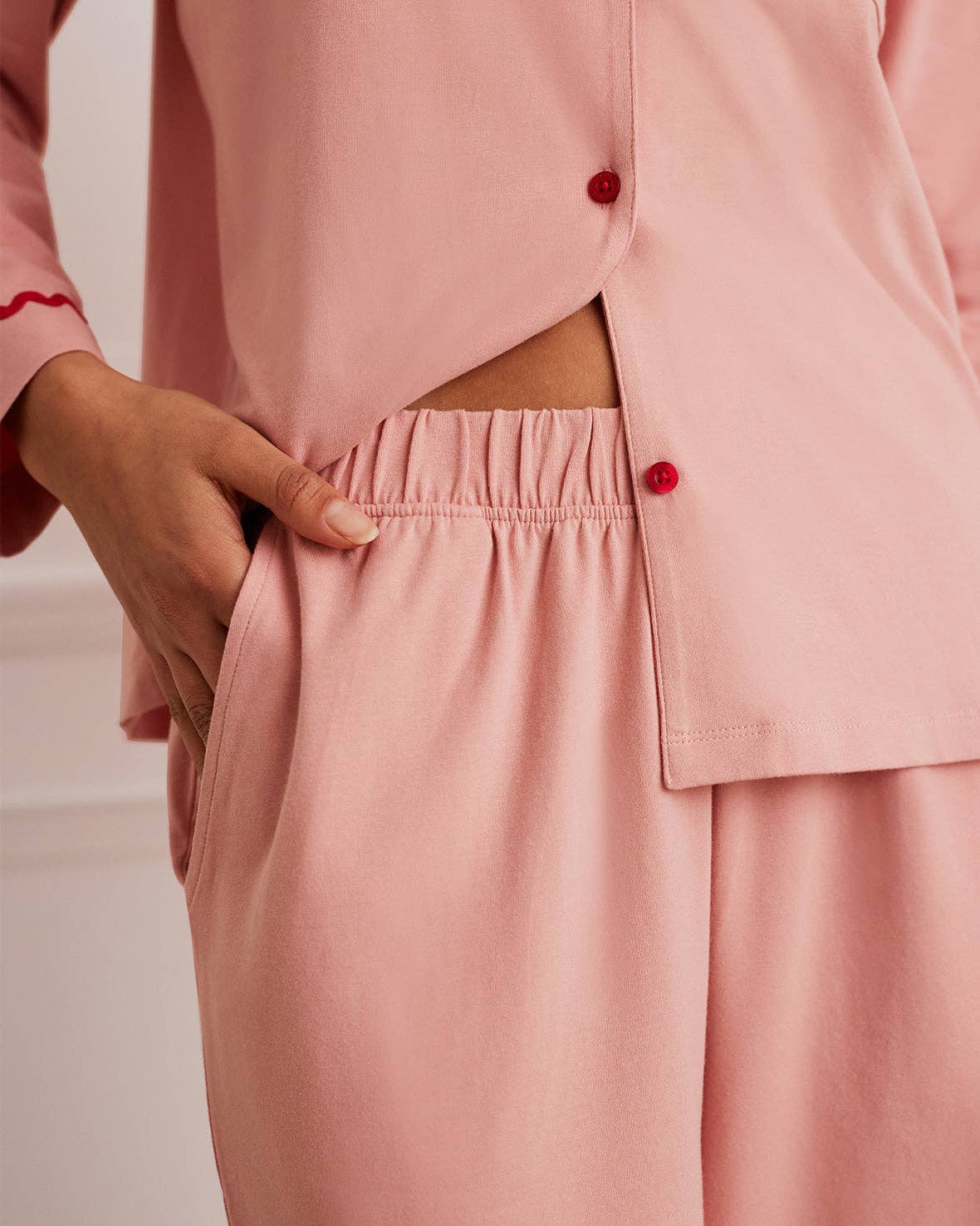 Pink Organic Cotton Embroidered Back Good Morning Long Pyjama Set for wholesale on Faire3