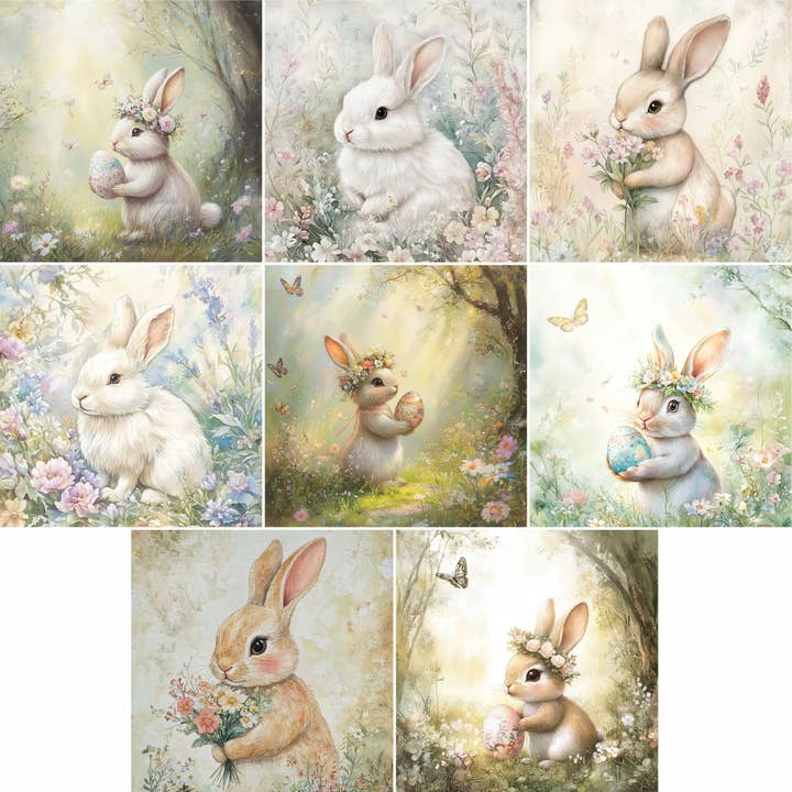 Craft Kreatively – wholesale Hantverkstillbehör – Påskharar | Decoupage Risapapper | 8 mönster | 15x15cm