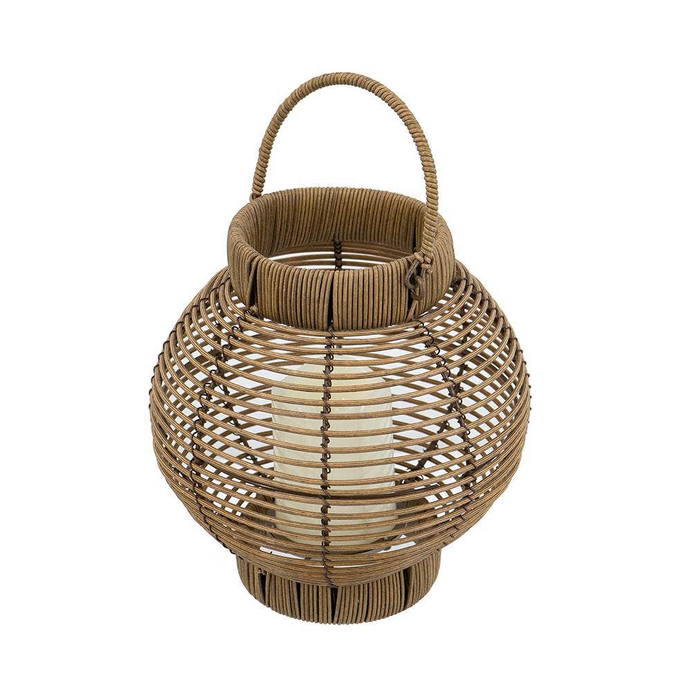 A&B Home Group Inc. – wholesale Lantern – 8.5x8.5x10" Brown Faux Rattan Lantern w/ LED Candle Timer