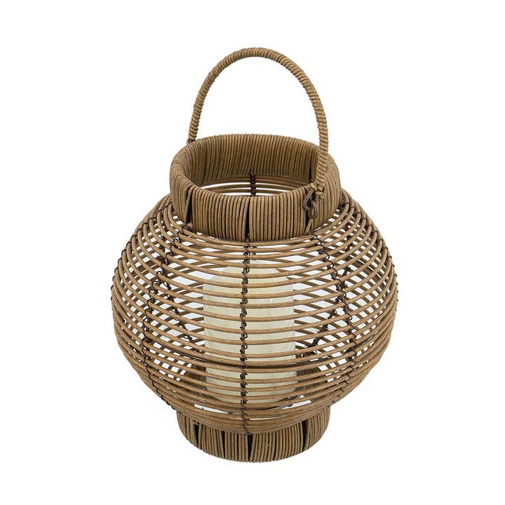 A&B Home Group Inc. – wholesale Lantern – 8.5x8.5x10" Brown Faux Rattan Lantern w/ LED Candle Timer0