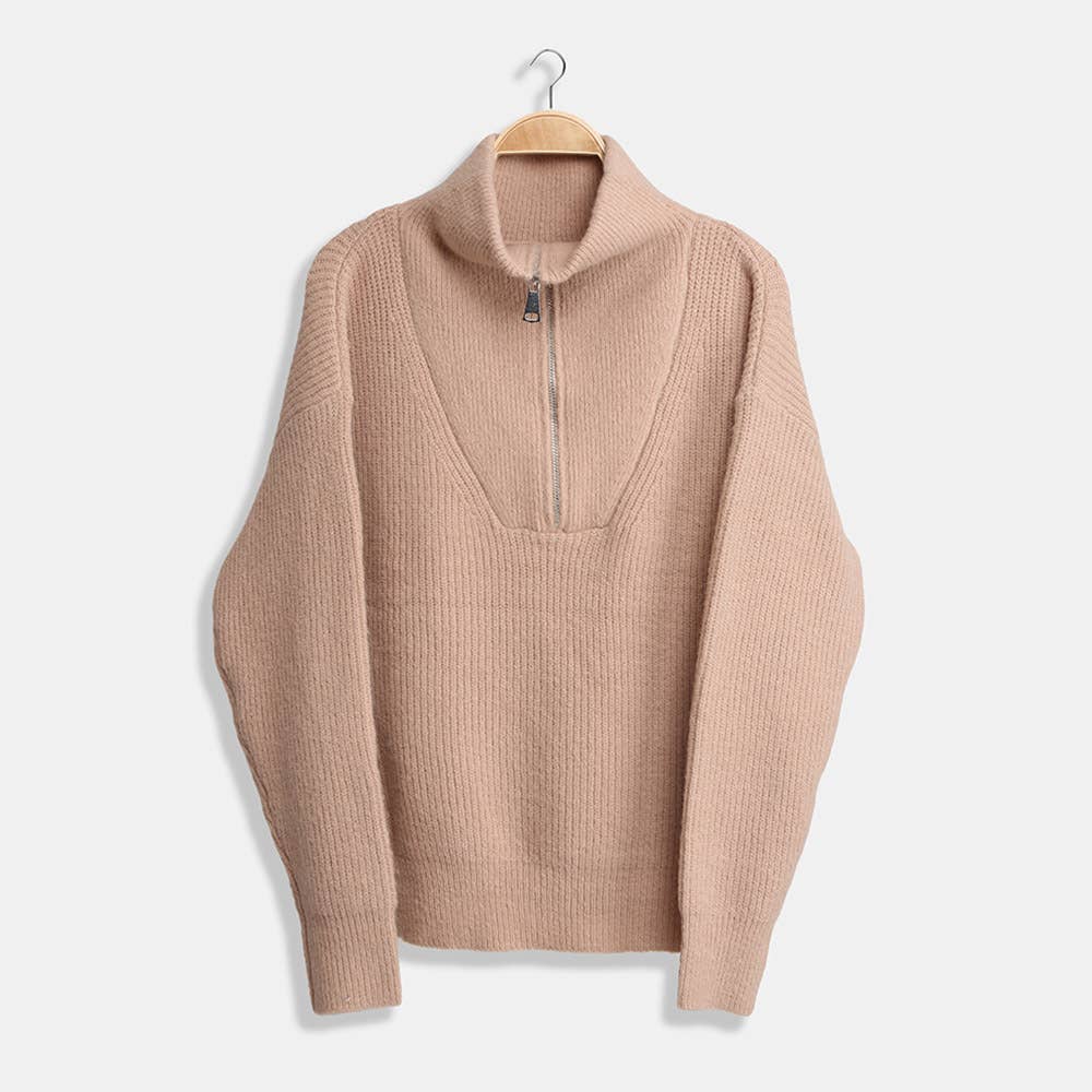 Sensibling Corp. - Vendita all'ingrosso Maglione tricot - Donna - Top in maglia a collo alto con cerniera in tinta unita4