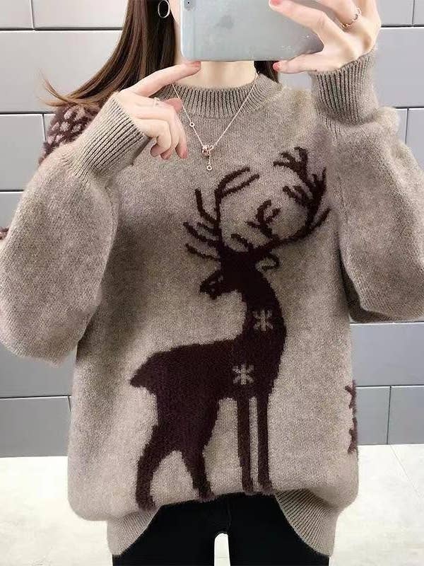 Deer Jacquette Round Neck Knit Sweater and other Purchase Wholesale bow sweater. Free Returns & Net 60 Terms on Faire trending on Faire.