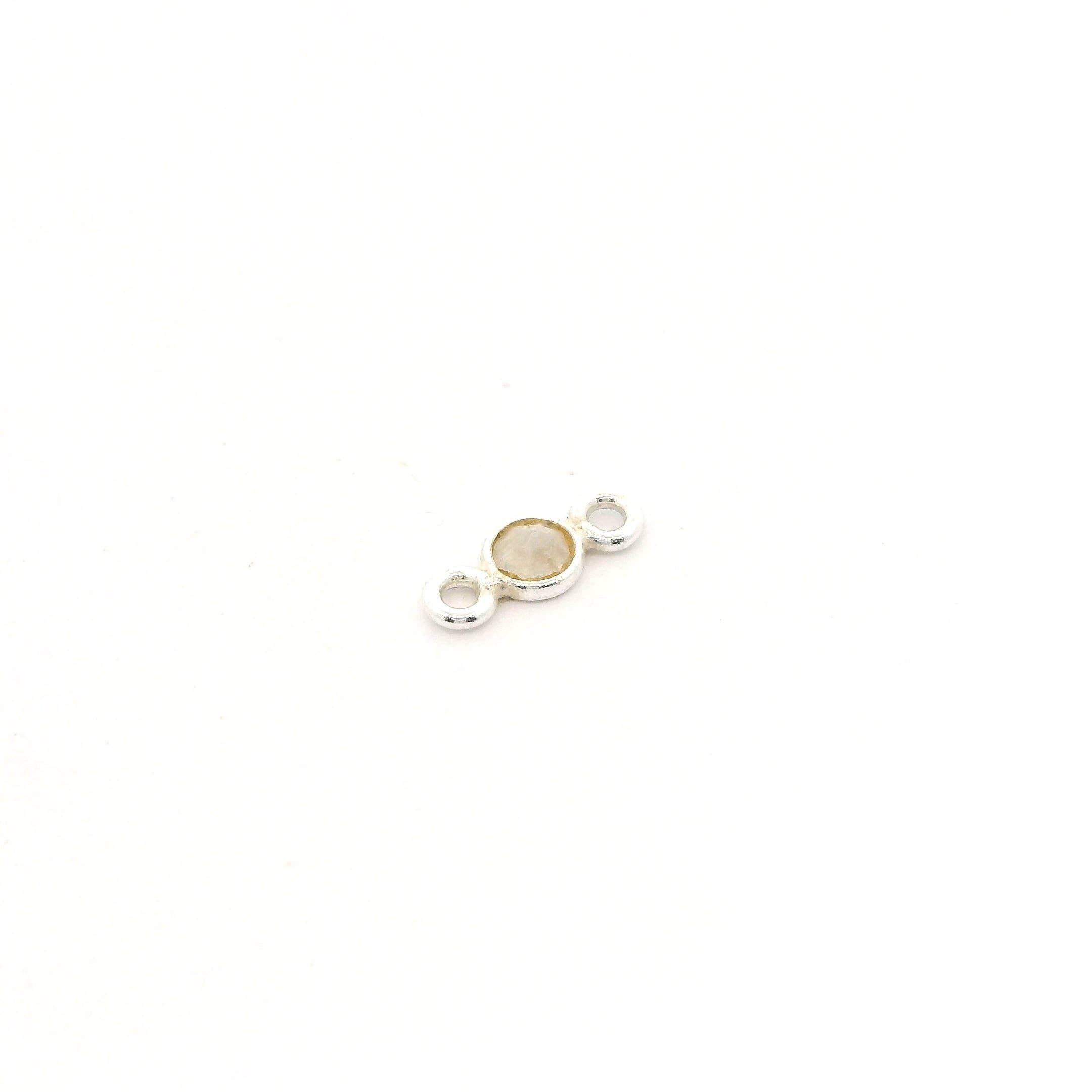 Purity Beads – wholesale Individual charm/pendant – Mini Bezel Gemstone Connectors – Blue Labradorite or Rainbow Moonstone | 4mm Finished Size (3mm Stone) | 2 Loops | Sterling Silver or Gold Plated | Pack of 1217