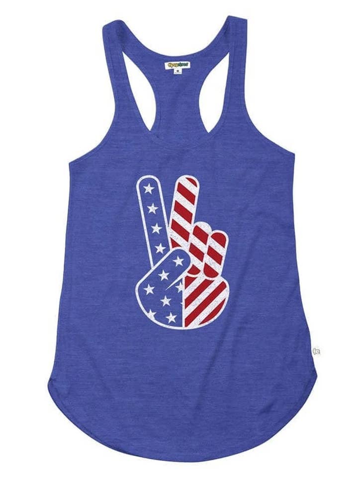 Patriotic Peace Tank Top -Women's American Flag USA Tee for wholesale by Tipsy Elves