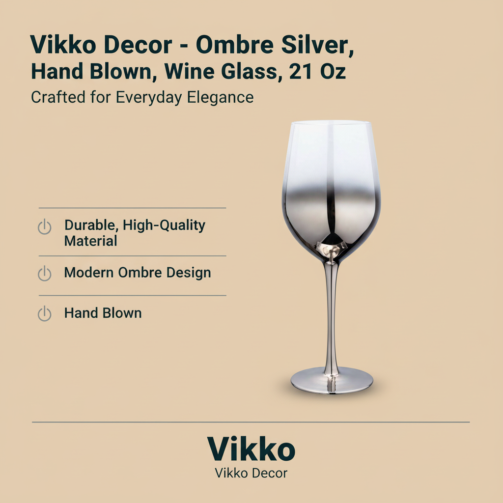 Kadra Kitchenware - Wholesale Wine Glass - Vikko Decor - Ombre Silver, Hand Blown, Wine Glass, 21 Oz3