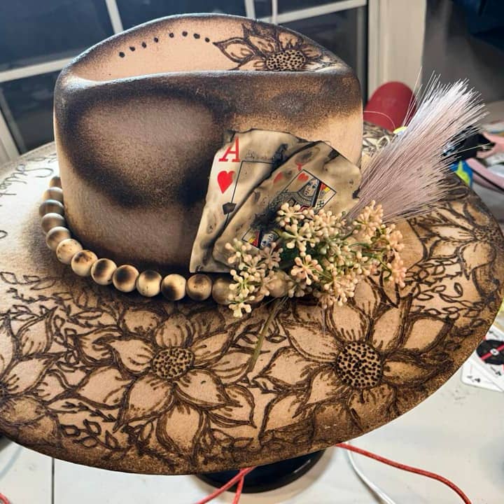 Feathered Gypsy Custom Hats and Boutique - Wholesale Cowboy Hat - Women's - Sweetest of Sunflowers Custom Burned Rancher Hat1