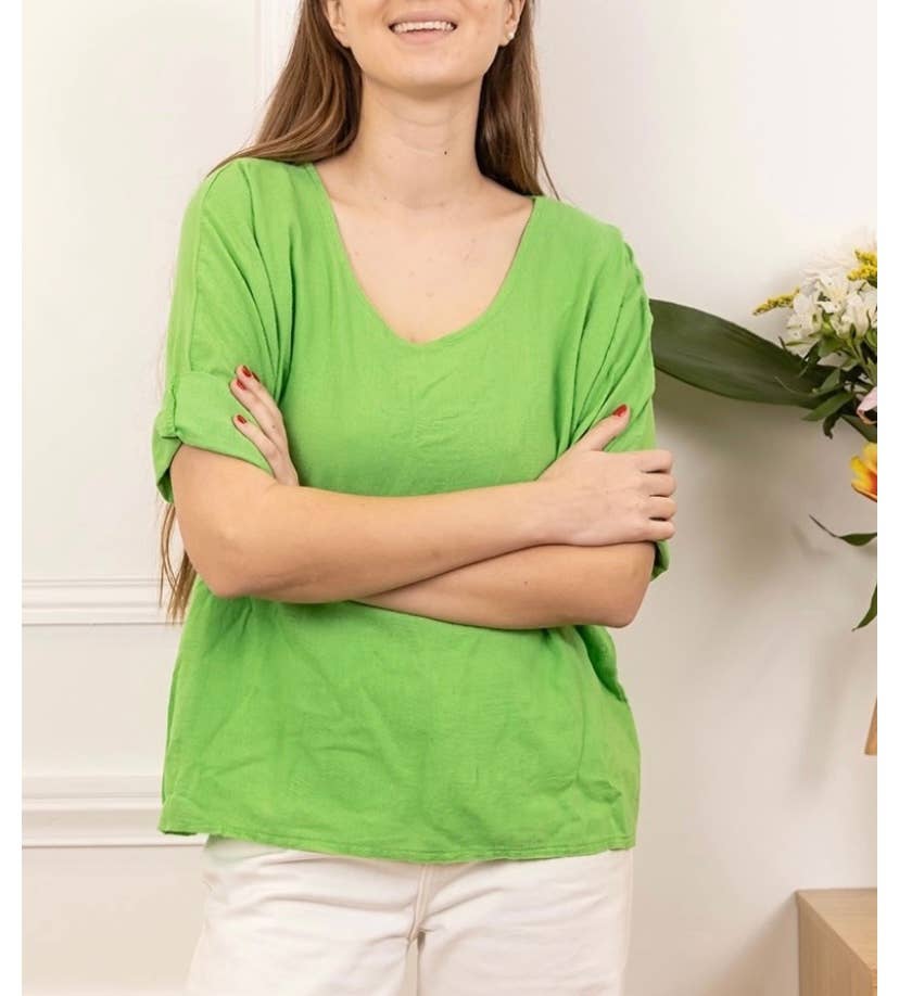 LINEN & COTTON HOUSE – Engroshandel T-shirt – til kvinder – Crop-top i bomuld og hør, bedst sælgende model 10118