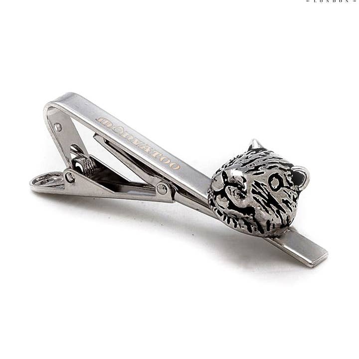 Rhodium Bear Hinged Tie Clip for wholesale by MONVATOO London