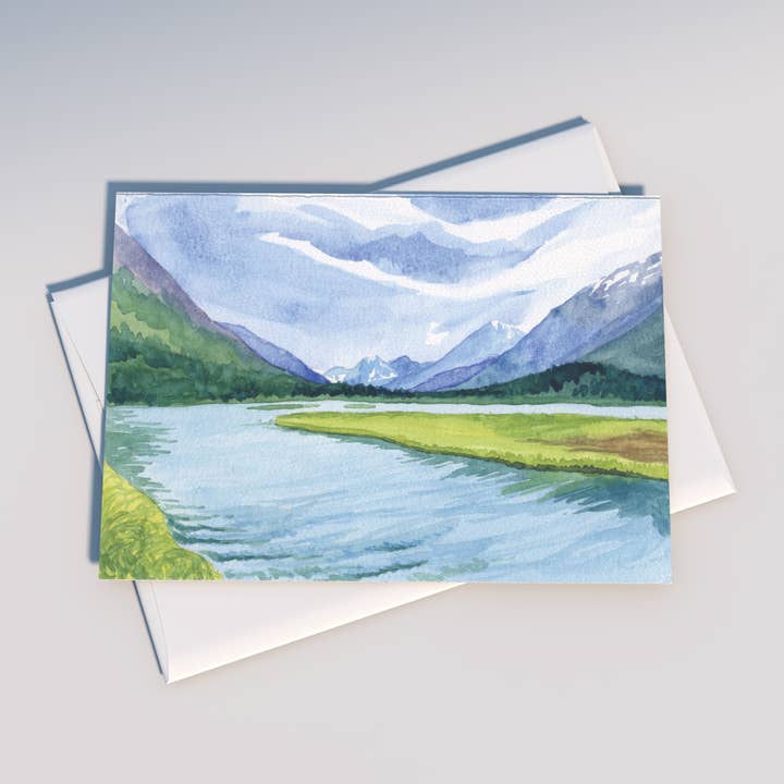 Alaskan Landscape Watercolor Greeting Card – A7 Size for wholesale by Tiday Art