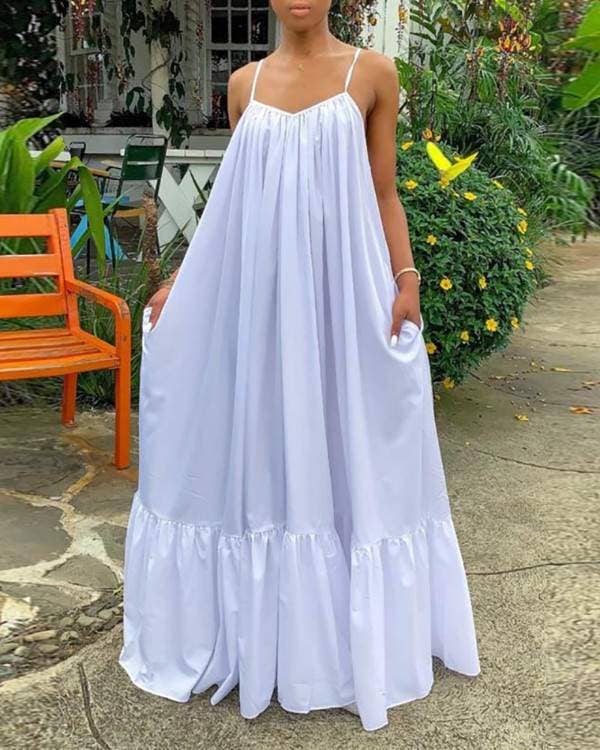 Queen Fashion - Vente Chemisier – femme - robe longue froncée sans manches à col en V0