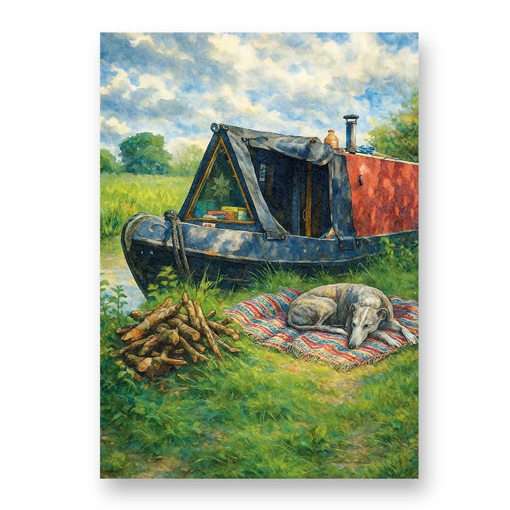 Biglietto di Auguri con Barca Stretta e Cane a Riposo con Busta per la vendita all'ingrosso da parte di Creative Carousel Publishing