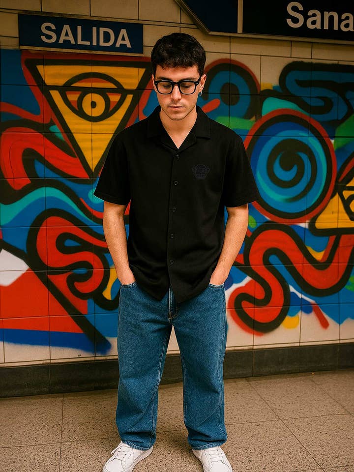 Unisex Shirt Pure Crazy B Crazy Monky Black Cotton for wholesale on Faire