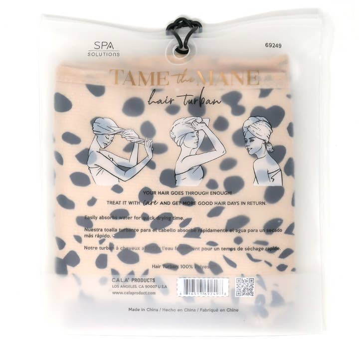 PINEAPPLE Beauty - Wholesale Hair Towel/Wrap - CALA 69249 Cheetah Spa Solutions Hair Turban - 6pc2
