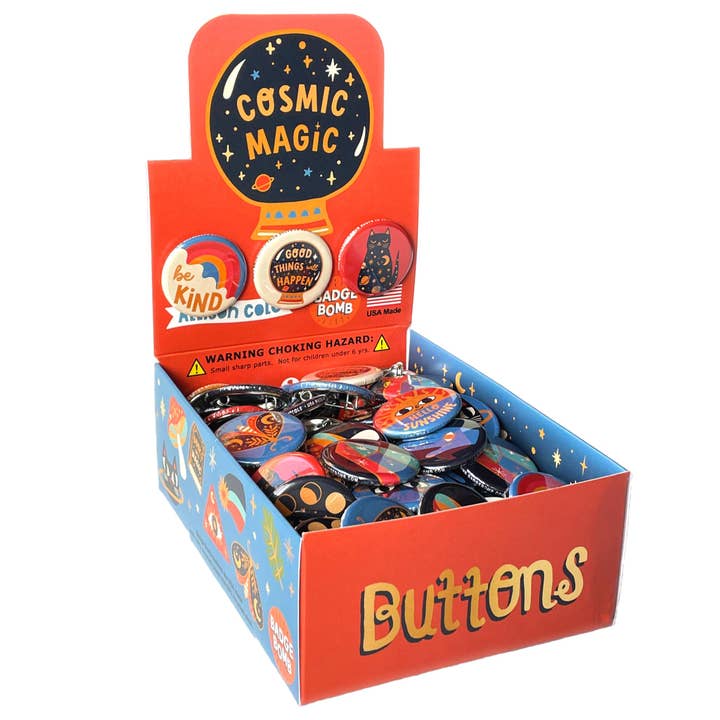 Cosmic Magic 1.25" Button Box for wholesale by Badge Bomb