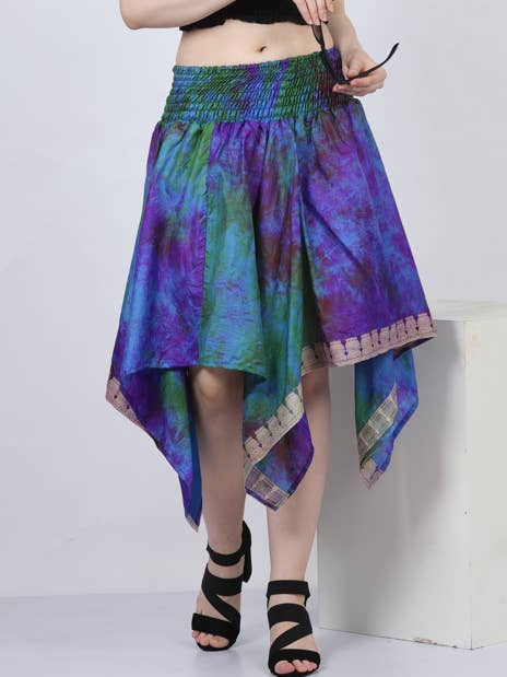 Jupes en soie à ourlet asymétrique pour femmes, lot mixte tie-dye Rumal pour la vente par Wevez