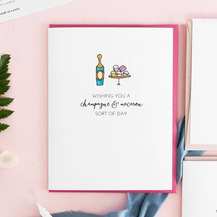 "CHAMPAGNE & MACARON" BIRTHDAY CARD for wholesale by LO in LONDON®